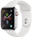 Apple Watch Series 4 44mm Stainless Steel Case with White Sport Band MTV22LL/A GPS Cellular